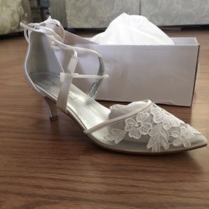 Ivory Satin & Lace Kitten Heels